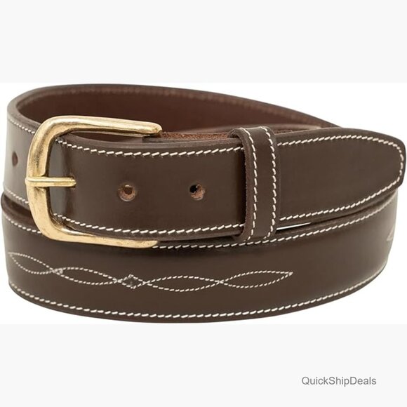 Full-Grain Leather Belt with Fancy Stitching, 1.5 Inches Width